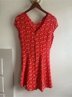 Coral Red Floral Button-Front Mini Dress